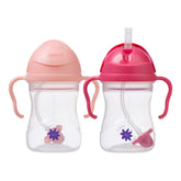 b.box and Lansinoh weighted straw sippy cup top view for easy sipping.