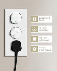 BBsecure rotating-design outlet covers show green and red status indicators.