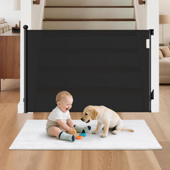 BBsecure retractable baby gate on stairs, 38-inch tall for secure stair access.