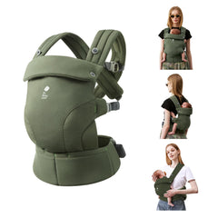 Bc Babycare CocoonGo olive grove front view showing adjustable, snug fit for growing babies