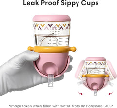 bc babycare straw sippy cup pink no-spill demo on table