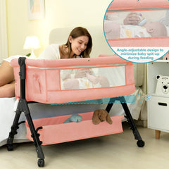 BCOL Baby Bassinet Sleeper wheels and storage for mobility.