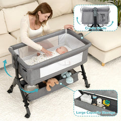 BCOL bedside sleeper with attached bed and unzip panel for easy baby reach.