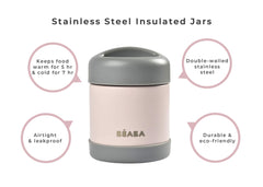 Beaba food-grade stainless steel material ensuring durable, flavor-safe meals.