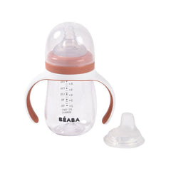 BEABA interchangeable nipple to sippy spout enables easy stage-by-stage transitions.