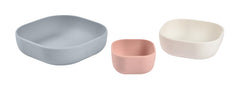 Béaba soft-touch bowls grey highlight gentle feel for little hands.