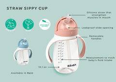Beaba Straw Sippy Cup Rose removable handles for growing child