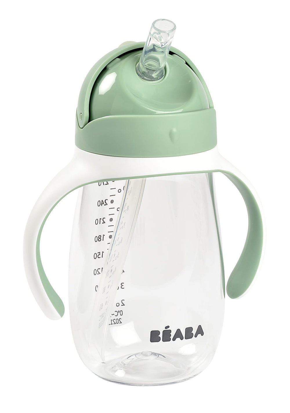 Beaba Straw Sippy Cup Sage 10oz with easy grip for toddlers