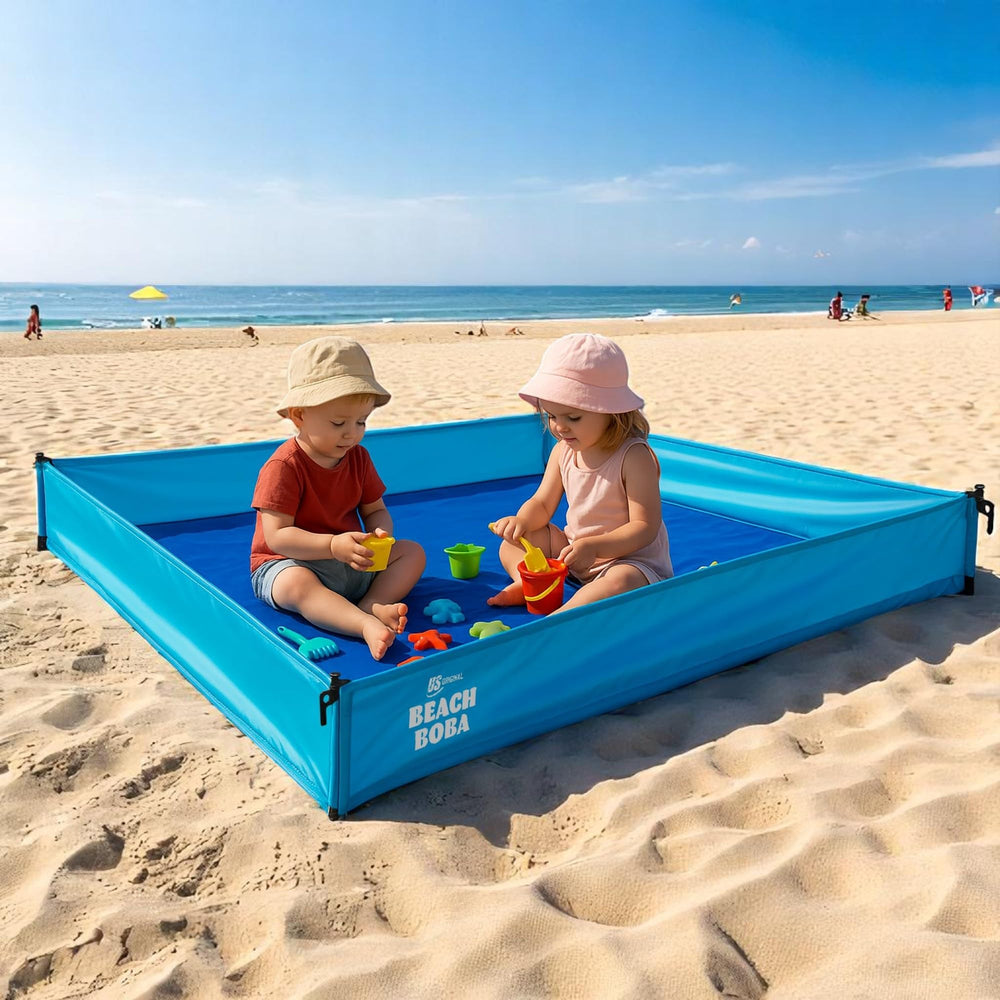 BeachBoba sandproof blanket with side walls keeps sand out during play.