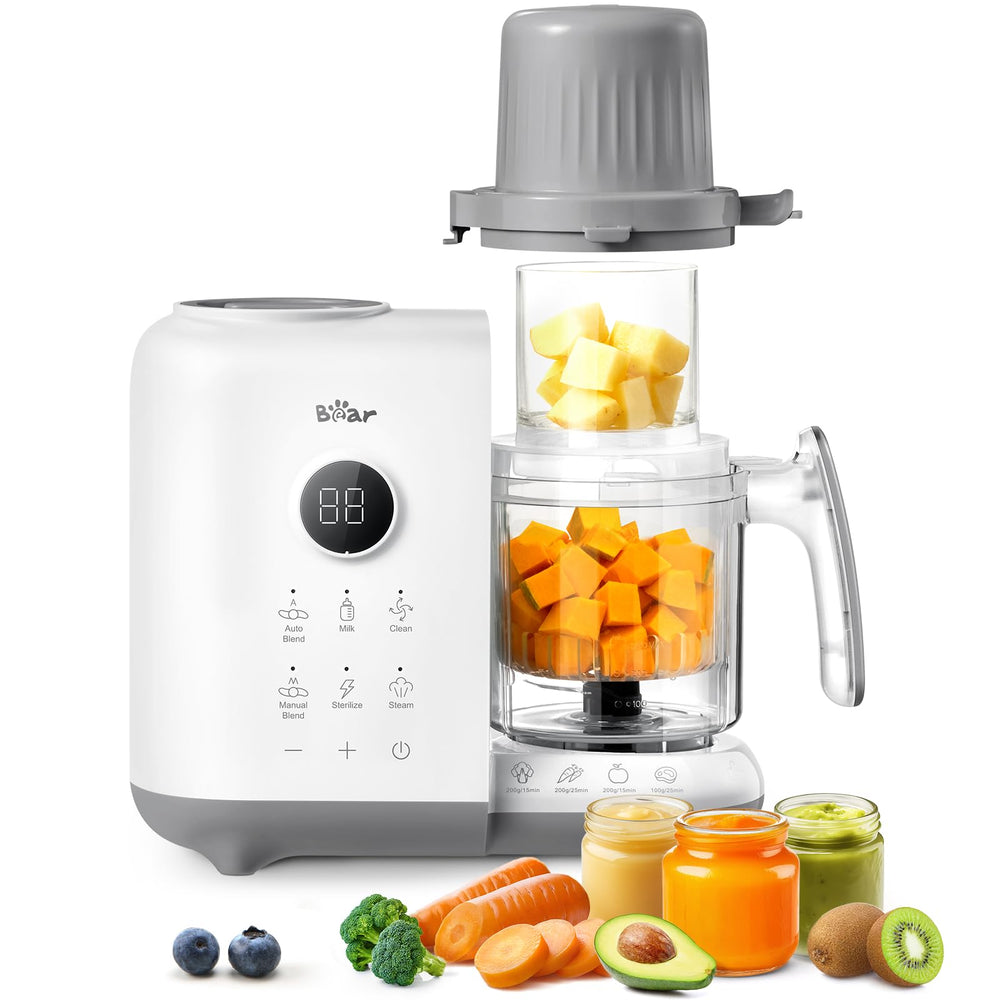 Bear baby food maker overview showing all-in-one prep for steaming and blending
