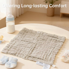 Bear Rocket muslin washcloths burp cloth blue in use after feeding.