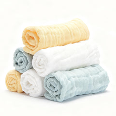 Bear Rocket organic muslin washcloths for gentle baby cleansing and 12x12 inch convenience.