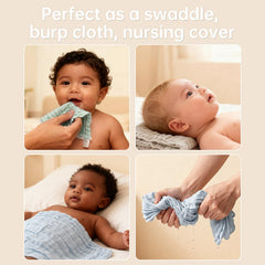 Bear Rocket organic muslin washcloths brown folded for quick spit-up cleanup.