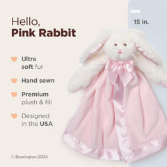 Bearington Bunny Snuggler blanket detail with satin-trim for luxury touch