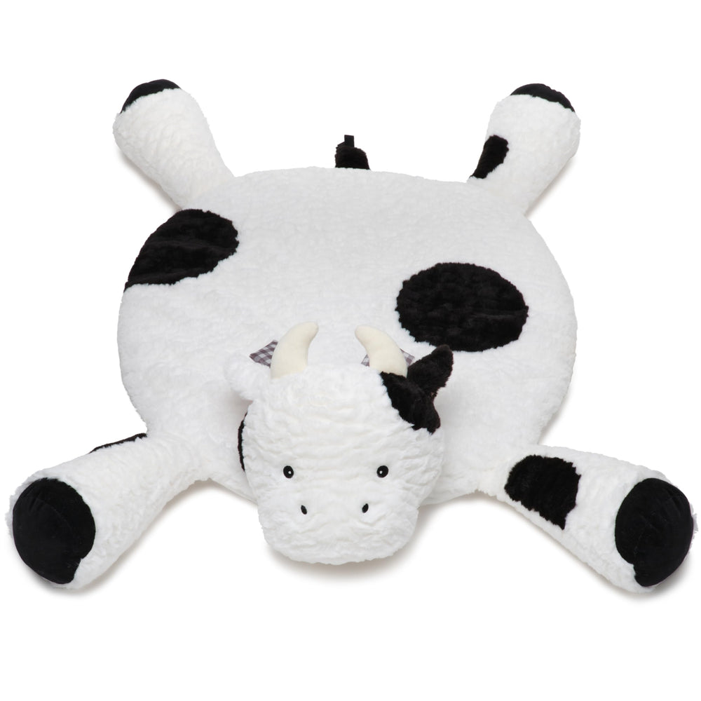 Bearington Collection Cow Tummy Time Mat top view shows plush surface for tummy play