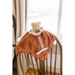 Bearington Touchdown Snuggler teddy holds a stitched football