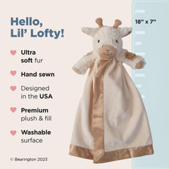 Bearington Lil' Lofty Giraffe Lovey fabric closeup highlights soft material for soothing naps