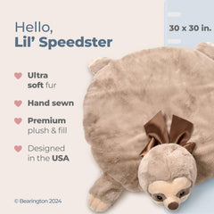 Bearington Lil’ Speedster Sloth Tummy Time Mat fabric closeup, soft velour for gentle play.