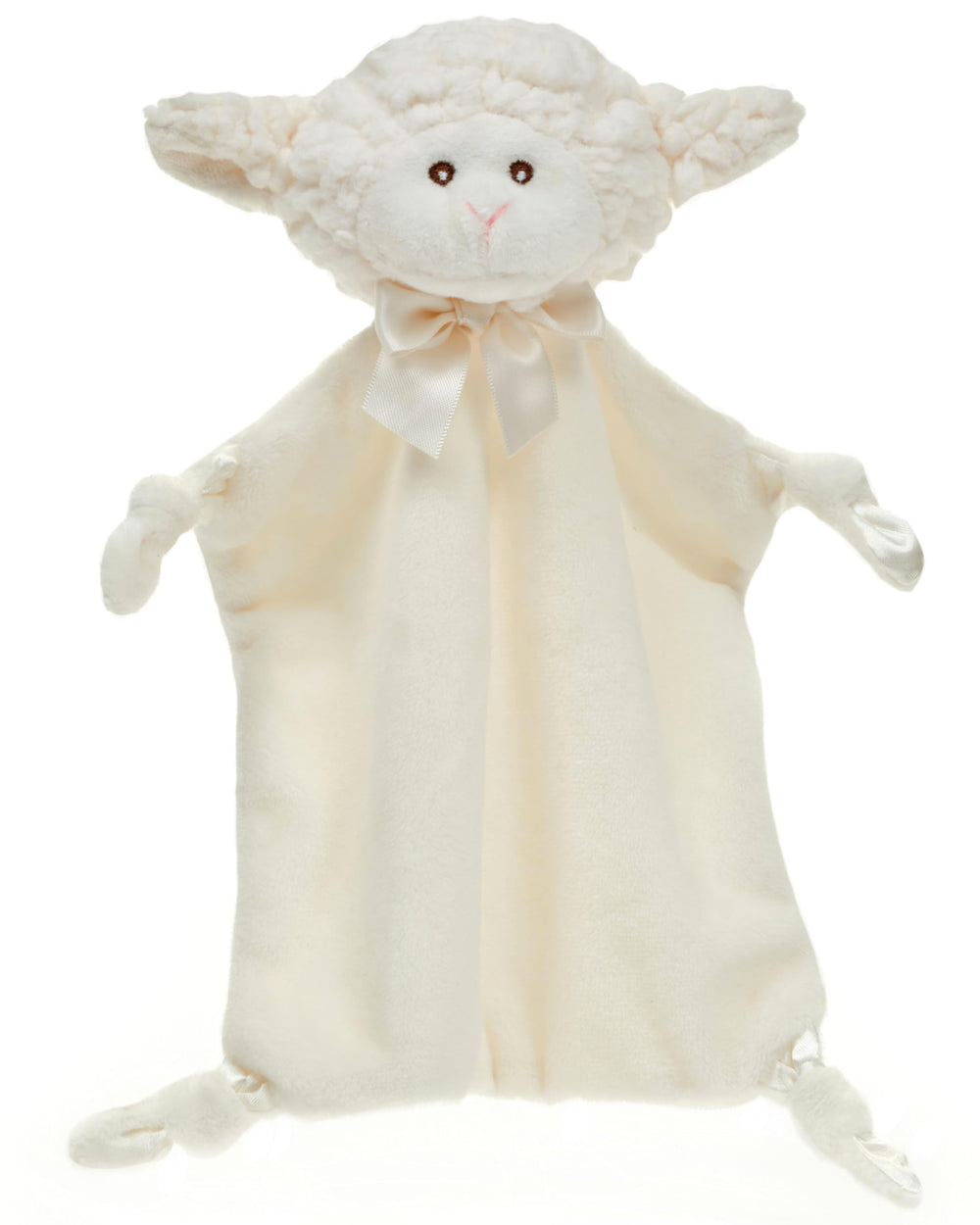 Bearington Wee Lamby lovey head close-up shows soft fur and friendly expression for baby snuggles