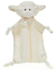 Bearington Wee Lamby lovey head close-up shows soft fur and friendly expression for baby snuggles