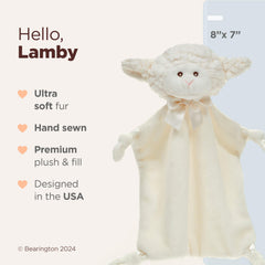 Embroidered safety eyes on Bearington Wee Lamby lovey ensure a gentle, safe look