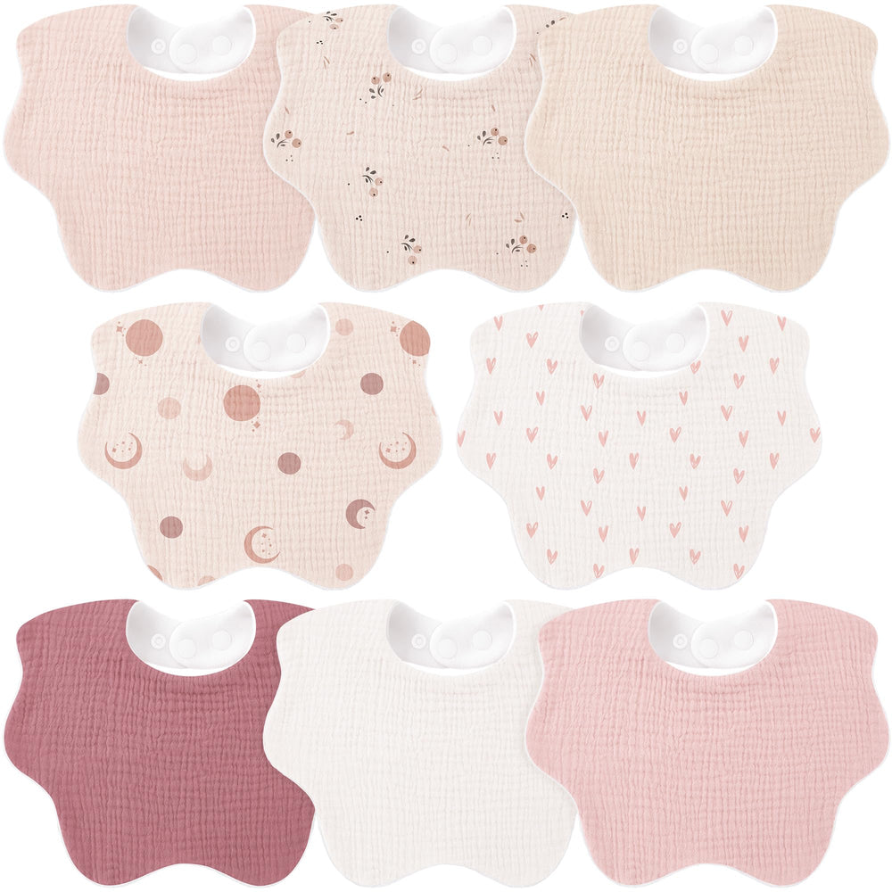 Bearmoss 8-pack muslin baby bibs front view showing absorbent protection for outfits