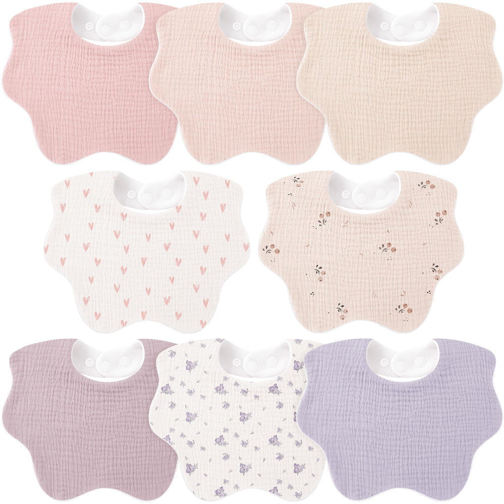 Bearmoss baby bibs in muslin front view; soft fabric helps absorb drool.