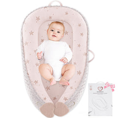 Bearmoss Baby Lounger Pink Star front view for supervised lounging and comfort.