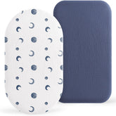 Bearmoss Bassinet Sheets in blue moon muslin for soft, breathable baby comfort.