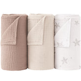 Bearmoss muslin swaddle blanket beige star, soft breathable cotton for newborn comfort.