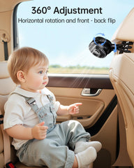 Bearwind Mini Stroller Fan uses a rechargeable battery for portable power