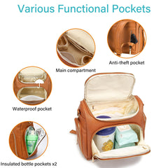 Beaulyn leather diaper bag backpack anti-theft pocket keeps valuables secure.