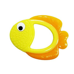 Bebe Mondo teething toy yellow goldfish soothes gums and promotes tactile play for babies.