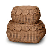 BEBE BASK Flora basket lid close-up in mocca showing scalloped edge and handcrafted durability for nursery storage.