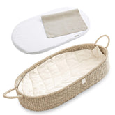 BEBE BASK premium changing basket in seagrass for safe, comfortable diaper changes.
