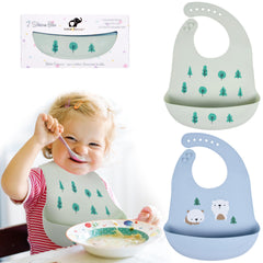 BEBE FAVOUR silicone bib with adjustable neck strap for growing babies during meals.