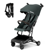Bebehoo stroller folds with one hand for car trunk and plane storage.