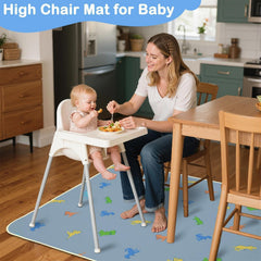 Large 42x42 inch BeBeJoJo mat covers under high chair area.