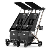 Beberoad Love R1 auto-folding twin stroller in compact fold for travel