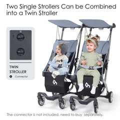 Beberoad Love R1 double-stroller connector illustration, easy switch between single and side-by-side.