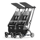 Beberoad Love R1 auto-folding twin stroller folded for easy storage.