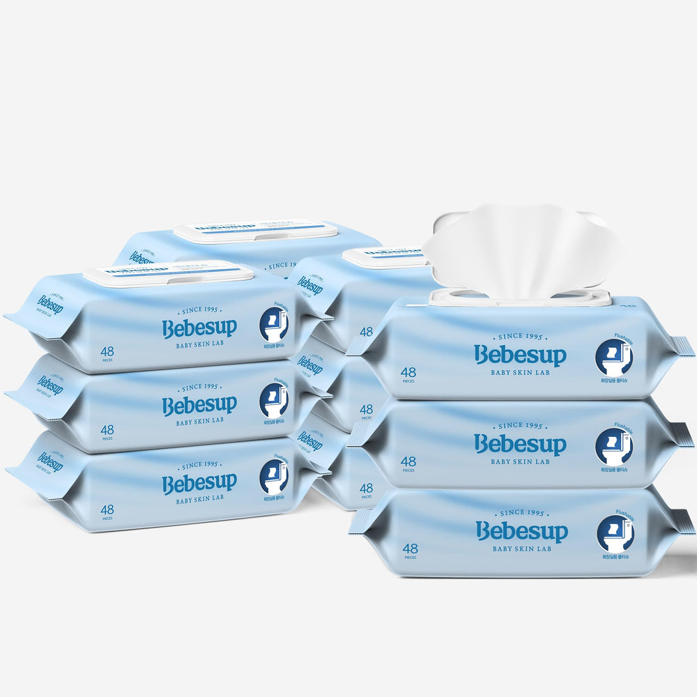 BEBESUP flushable wipes plant-based for a gentle, effective clean.