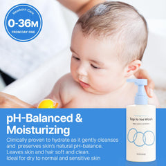 BEBESUP head-to-toe wash bottle back highlighting clean label free from parabens and artificial fragrances.