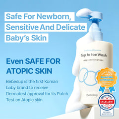 BEBESUP head-to-toe wash bottle side angle showing soft foam formula ideal for daily use.