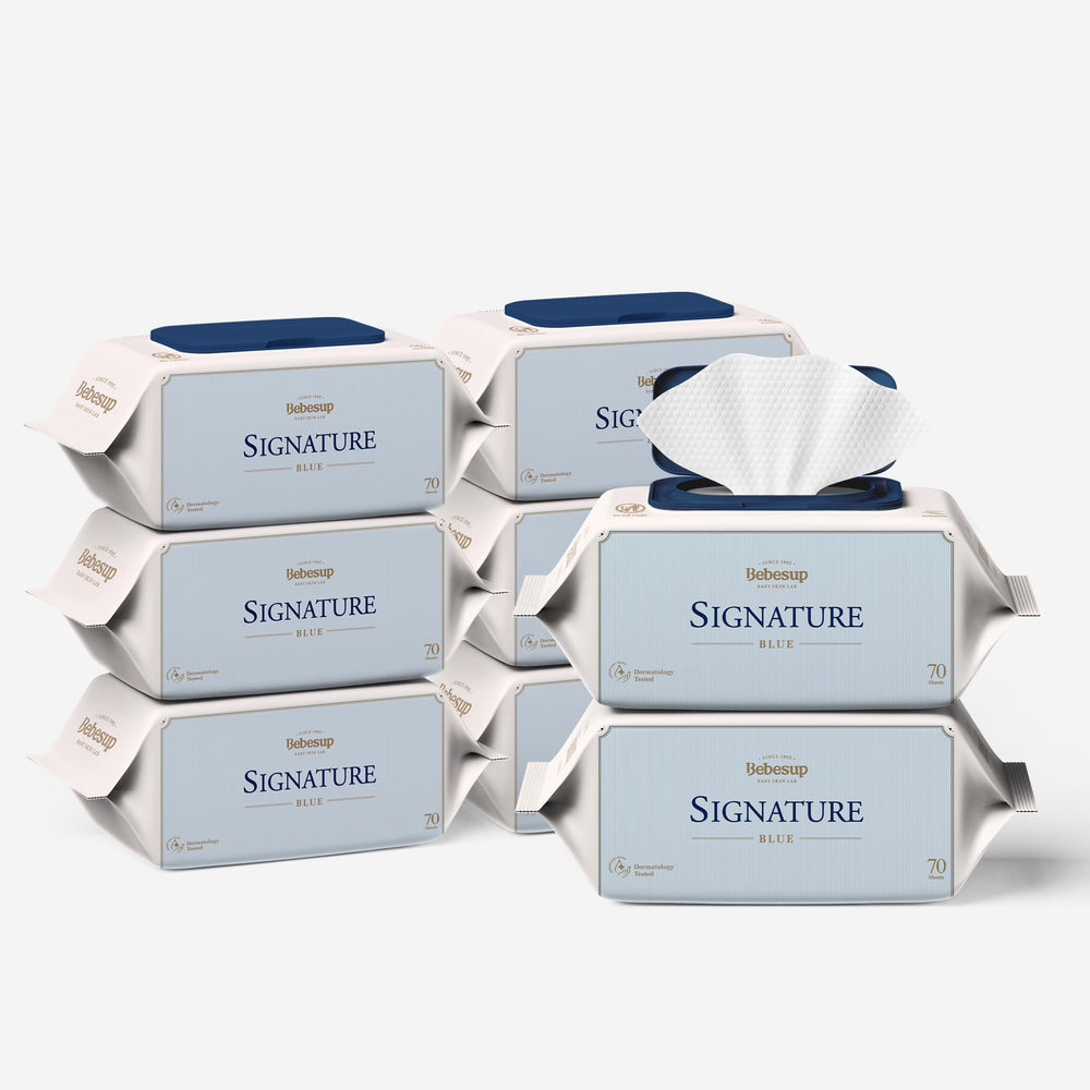 BEBESUP signature wipes box front featuring ultra-thick 4-ply cloth for tough messes