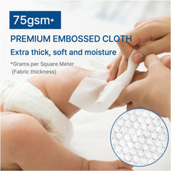BEBESUP wipe being dispensed from flip-top pack for one-handed use
