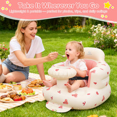 BEBOAN pink bunny design seat showcasing ergonomic backrest for safe upright sitting.