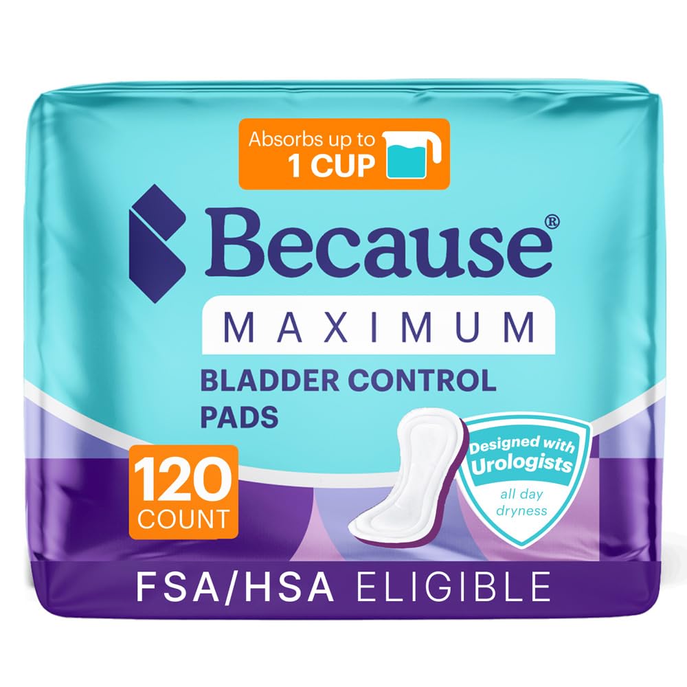 Because Incontinence Pads for Women package view showing discreet protection inside