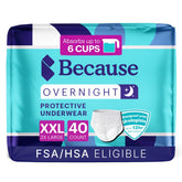 Because Overnight Absorbency Pull Ups box front view for extended wear
