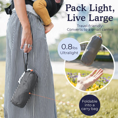 Beco Fly Ultralite back carry mode ready for larger adventures.